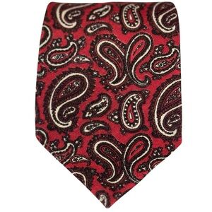 VTG 100% Wool Saks Fifth Avenue Mens Tie Made in England Red Paisley 62x4.25”